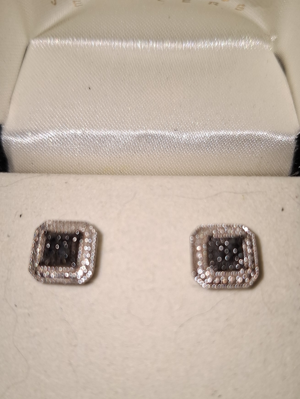 Sterling Silver Black Stone Square Stud Earrings